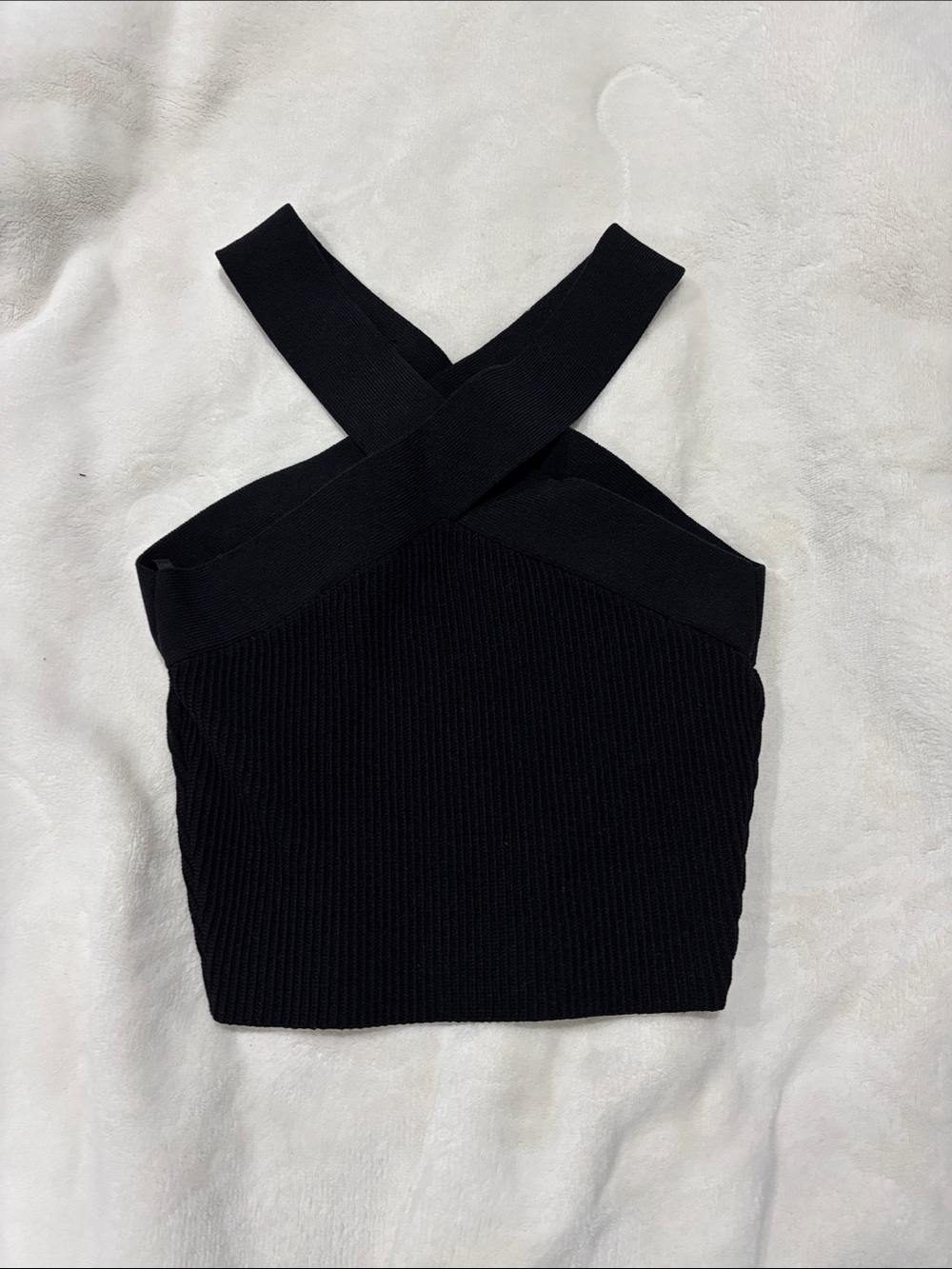 Babaton Black Sculpt Knit Criss Cross Tank Halter Top Size XS